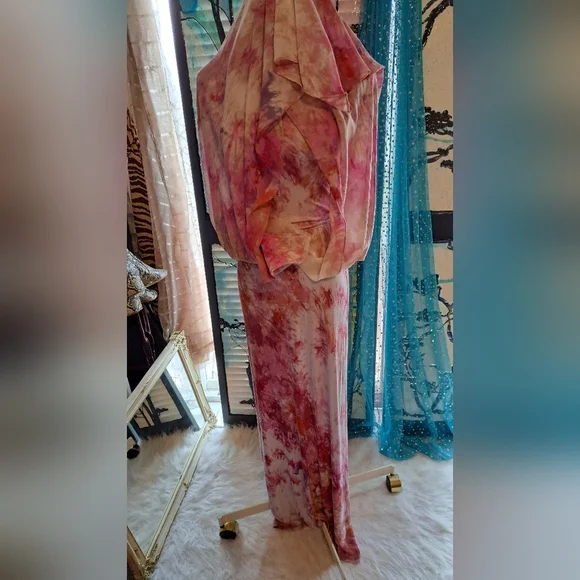 Rachael Roy Multi Layer Floral Floor length Dress. Tie Die Design Cut out back. - Picture 9 of 15